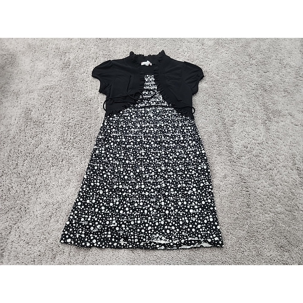 Speechless Dress Girls 18 1/2 Black White Polka Dot Mock Bolero Shrug Layered